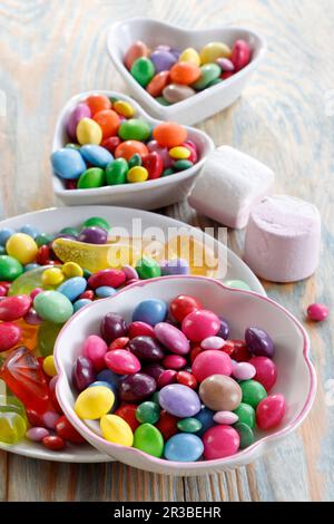 Colored dragees and jelly beans Stock Photo