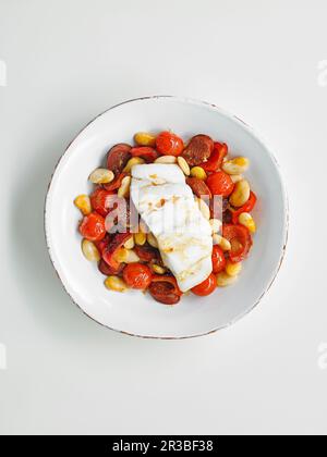 Cod and chorizo pepper pot Stock Photo