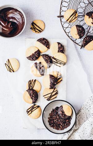 Shortbread cookies dipped in chocolate Stock Photo