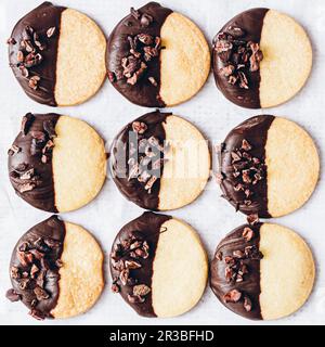 Shortbread cookies dipped in chocolate Stock Photo