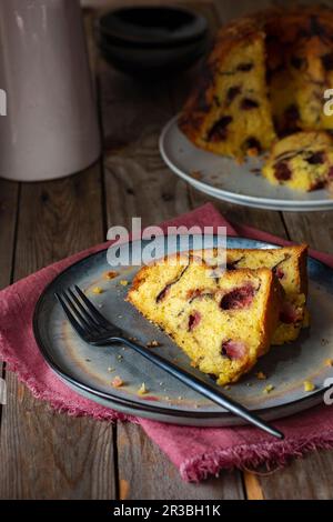 Slice of cocoa strawberry cake Stock Photo