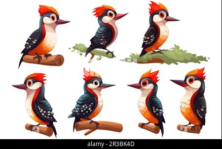 set vector illustraton of woodpecker bird isolated on white background Stock Vector