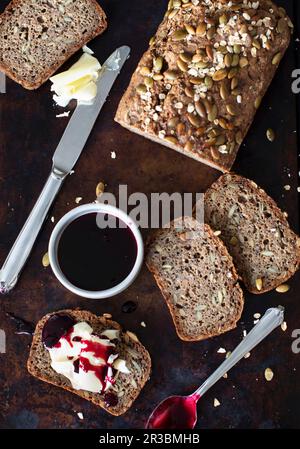 Rye bread with rye berries, pumpkin and sunflower seeds Stock Photo