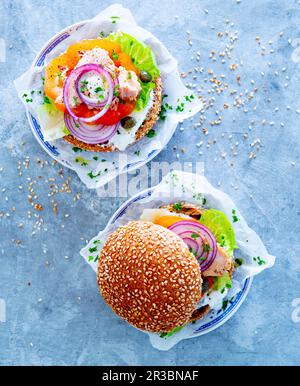 Burger with tuna and vegetables Stock Photo