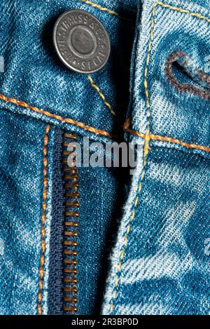 Levi's zip fly on men's blue jeans Stock Photo