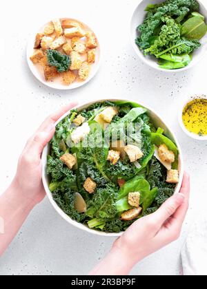 Caesar salad with green kale Stock Photo