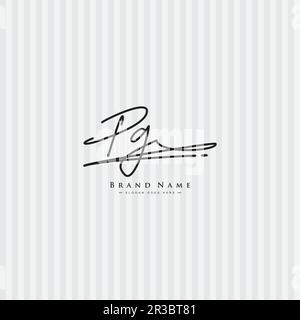 PG Initial Logo in Signature Style for Photography and Fashion Business - Hand Drawn Signature Logo Vector Stock Vector