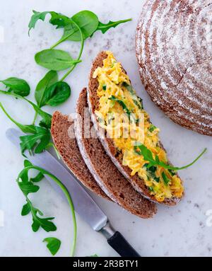 Spelt wholemeal bread with coleslaw Stock Photo