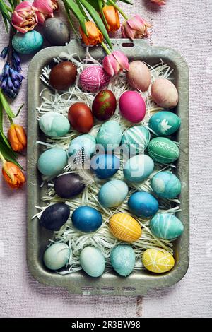 Colorful dyed Easter eggs Stock Photo