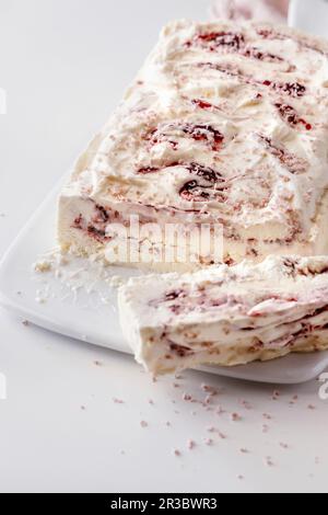 Raspberry semifreddo with ruby chocolate Stock Photo