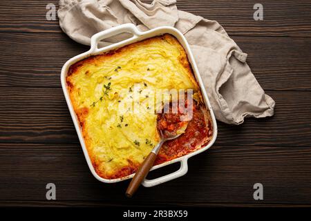 Shepherds pie casserole with minced meat and mashed potatoes Stock Photo