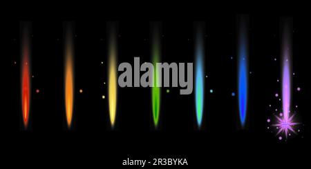 flashes of light white glitter explosion futage vector purple blue green yellow  blue rainbow comet Stock Vector