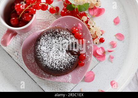 Chocolate Lava Cake with currants Stock Photo