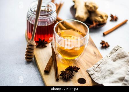 Spiced green tea served in the tea cups Stock Photo