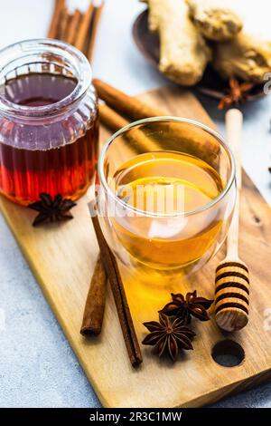 Spiced green tea served in the tea cups Stock Photo