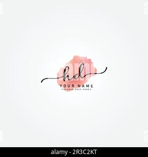 Watercolor Signature logo for Initial Letter HD - Vector Logo Template for Alphabet H and D Stock Vector