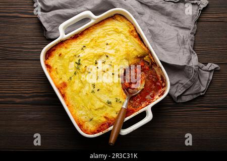 Traditional dish of British cuisine Shepherd's pie (casserole with minced meat and mashed potatoes) Stock Photo