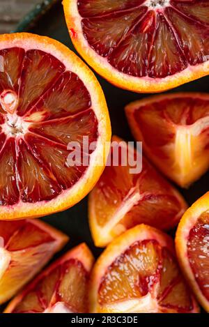 Blood oranges, cut open (close-up) Stock Photo