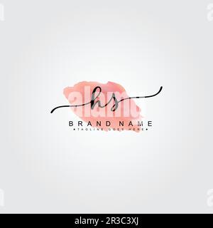 HS Handwritten Signature logo with Watercolor Background- Vector Logo Template for Beauty, Fashion and Photography Stock Vector