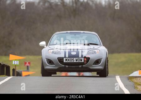 Nigel and Catherine Brain in their Mazda MX5 during the 2023 Snetterton Stage Rally, Norfolk, UK. Stock Photo