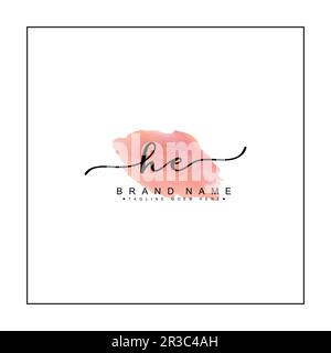 HE Handwritten Signature logo with Watercolor Background- Vector Logo Template for Beauty, Fashion and Photography Stock Vector
