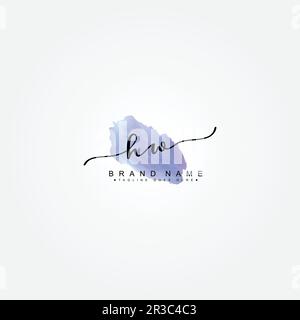 HW Initial Logo in Signature Style for Photography and Fashion Business - Watercolor Signature Logo Vector Stock Vector