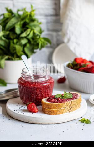 Strawberry chia jam Stock Photo