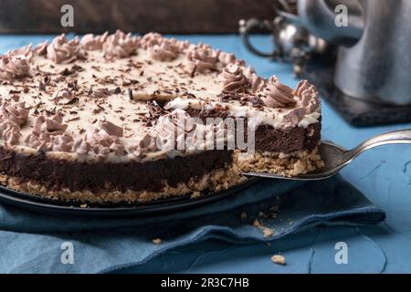 Vegan chocolate mousse cake with biscuit base Stock Photo
