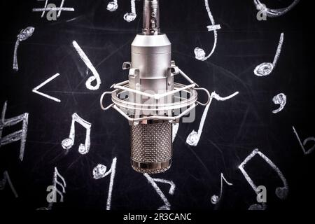 Microphone and notes Stock Photo