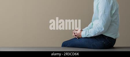 Close up cropped hands and arms of businessman in a light blue color shirt Stock Photo