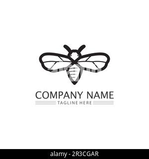Honey and bee icon logo vector animal design and illustration Stock Vector