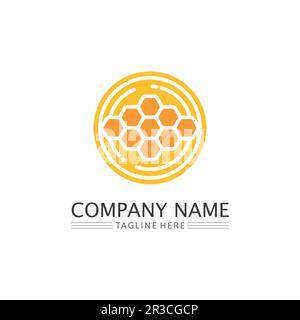 Honey and bee icon logo vector animal design and illustration Stock Vector