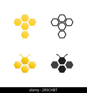 Honey and bee icon logo vector animal design and illustration Stock Vector