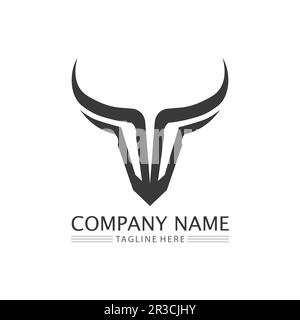 bull logo and cow  horn badges logo icon vector Stock Vector