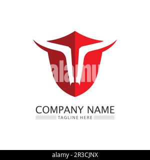 bull logo and cow  horn badges logo icon vector Stock Vector