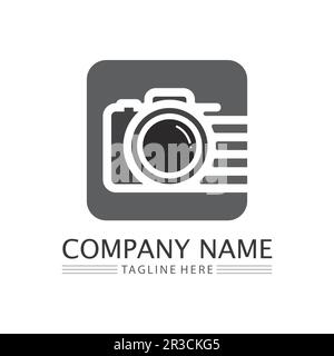 photography camera logo icon vector design template isolated on black background Stock Vector
