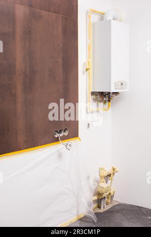 Repair of a boiler room in a private house Stock Photo