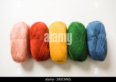 Collection of threads of rainbow color on the white background Stock Photo