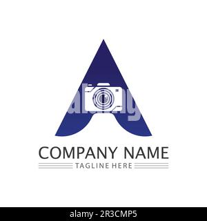 photography camera logo icon vector design template isolated on black background Stock Vector