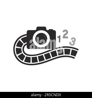 photography camera logo icon vector design template isolated on black background Stock Vector