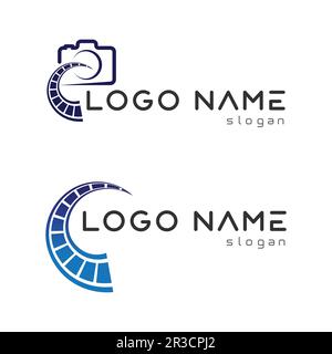 photography camera logo icon vector design template isolated on black background Stock Vector