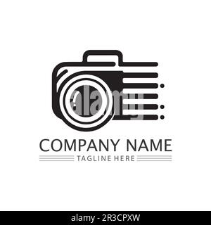 photography camera logo icon vector design template isolated on black background Stock Vector