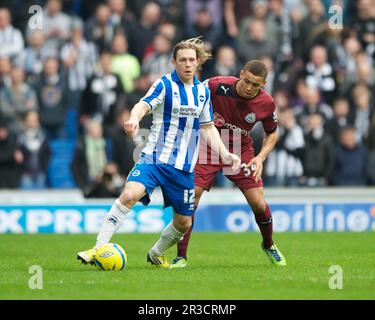 Craig Mackail-Smith of Brighton & Hove Albion (left) tussles with James Tavernier of Newcastle United during the FA Cup 3rd round match between Bright Stock Photo