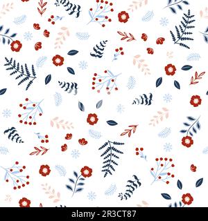 Christmas seamless pattern.Floral seamless pattern with twigs, berries, winter branches and flowers Stock Vector