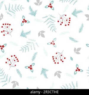 Winter seamless pattern. Doodle spring background with floral elements. Fabric vector seamless texture Stock Vector