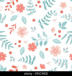 Hand-drawn floral seamless pattern with flowers, branches, berries and leaves. Stock Vector