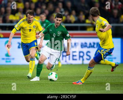 Solna Stockholm Sweden v Republic of Ireland World Cup 2014 Qualifier Group C (0-0) 22/03/2013Shane Long (Ireland) Kim Kallstrom (Sweden) Photo: Micha Stock Photo