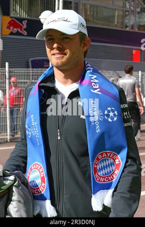 Nico Rosberg (GER) Mercedes AMG F1 wearing a Bayern Munich scarf ahead of this evening's Champions' League final at Wembley, London.25.05.2013. Formul Stock Photo