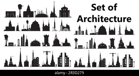 A set of silhouette architecture vector illustrations. Stock Vector