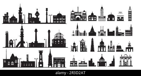 A collection of different silhouette-building vectors. Stock Vector